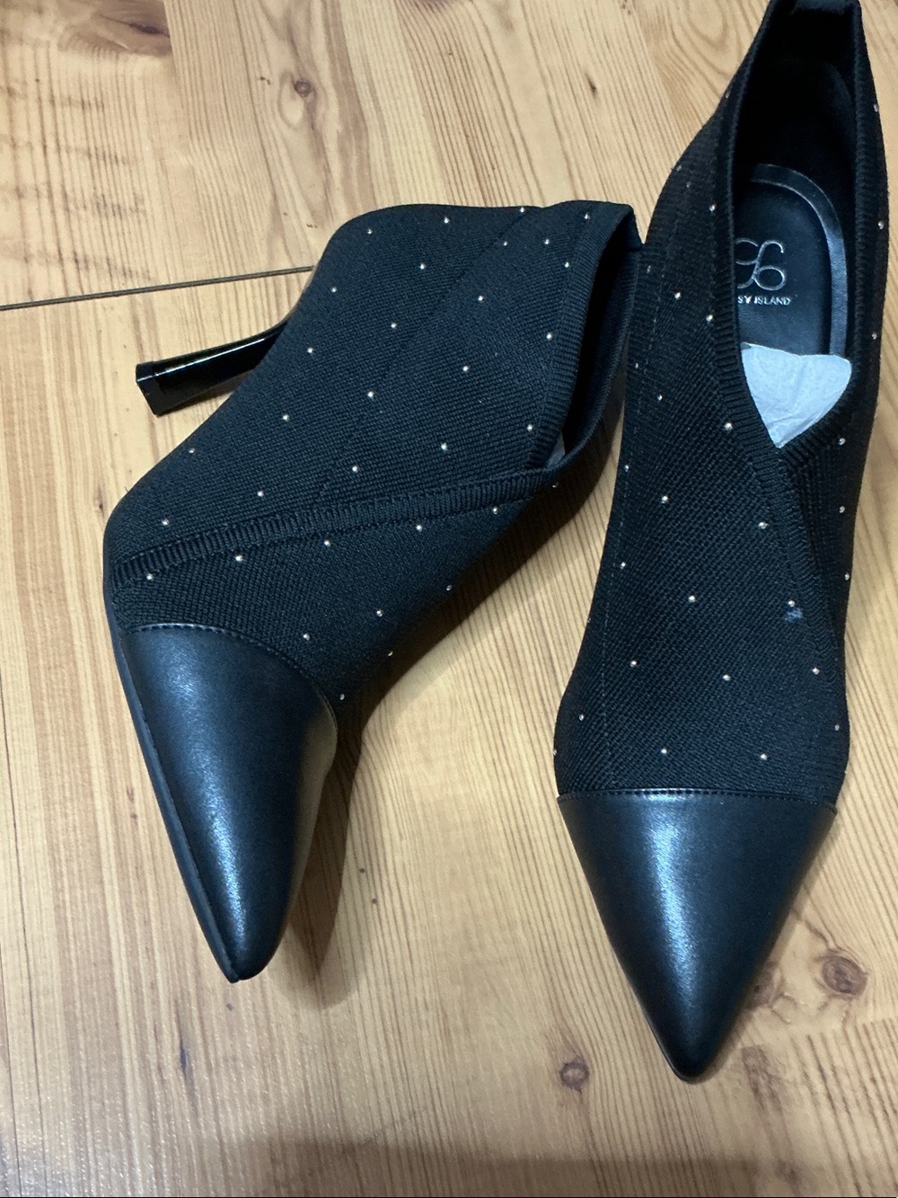 Pointed Black Studded Knit Stiletto Booties